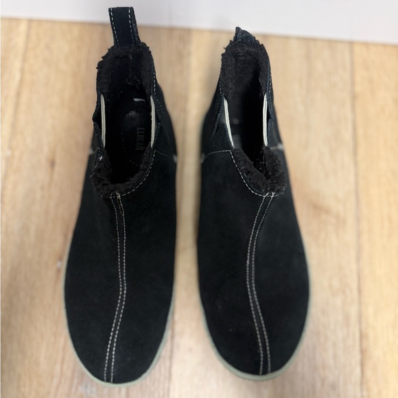 L.L.Bean Black Suede Shearling Lined Ankle Boots Slipper Boots Women’s - Picture 3 of 11